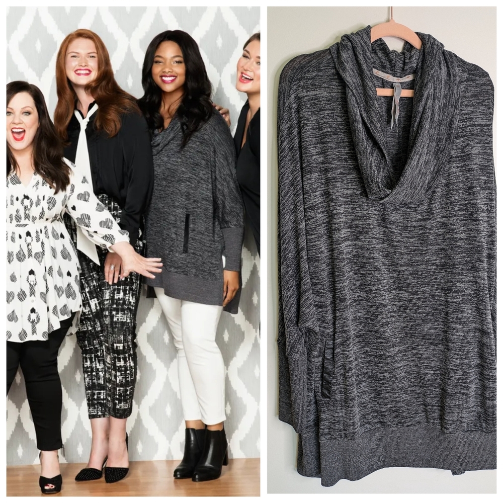 Melissa McCarthy Seven7 Heathered Grey Cowl Neck Boxy Sweater 3X